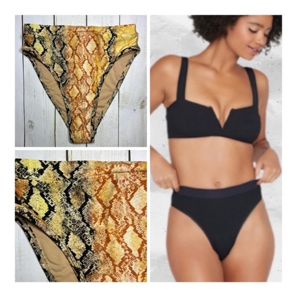 L*Space | Frenchi High Waist Bitsy Bikini Bottom In Snakeskin Print | S - Picture 1 of 7